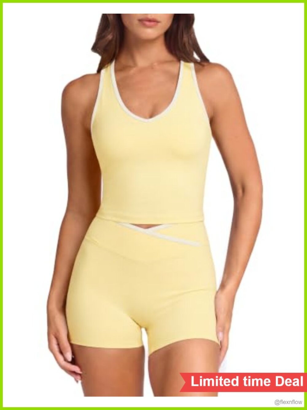 2 Piece Workout Set Built in Bra Tank Top High Waisted Yoga Biker Shorts Nylon